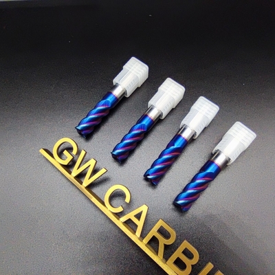 Tungsten Solid Karbür Düz Uçlu Freze 4 Flüt HRC65 mavi renk Nano kaplamalı Keskin kesme aletleri Takım Tezgahları