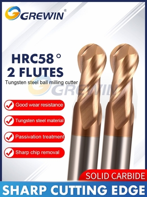 BALLNOSE Tungsten Solid Karbür Değirmen HRC55 2F Nano Bakır Kaplamalı
